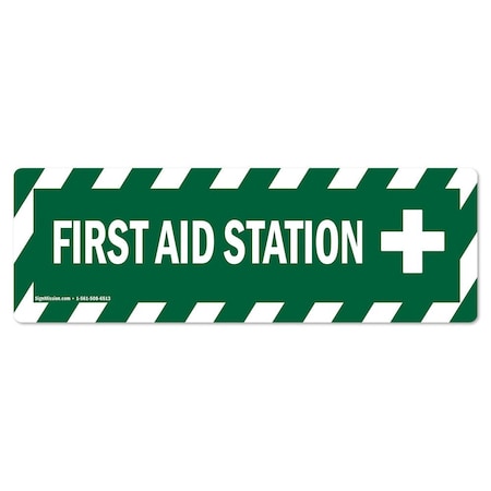 Signmission First Aid Station 18in Non-Slip Floor Marker, 16" x 16", FD-R-16-99843 FD-R-16-99843